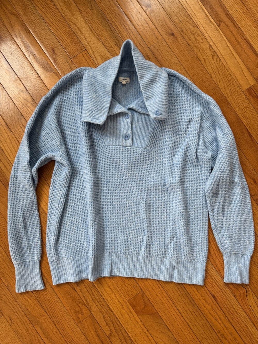Aerie Light Blue Knit Button-Front Turtleneck Sweater